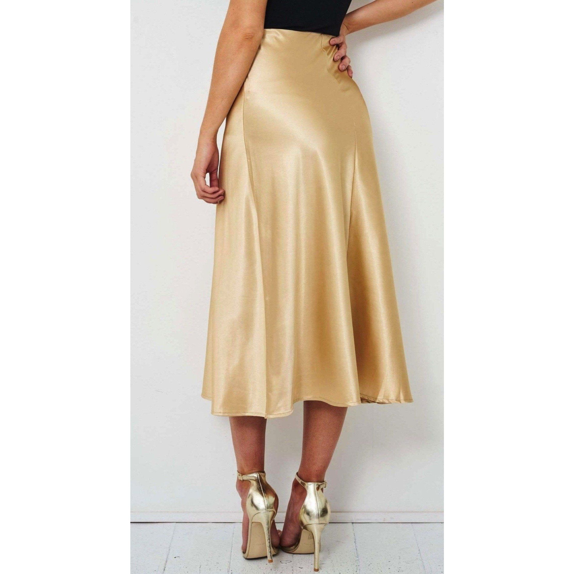 Satin Champagne Gold Midi Skirt