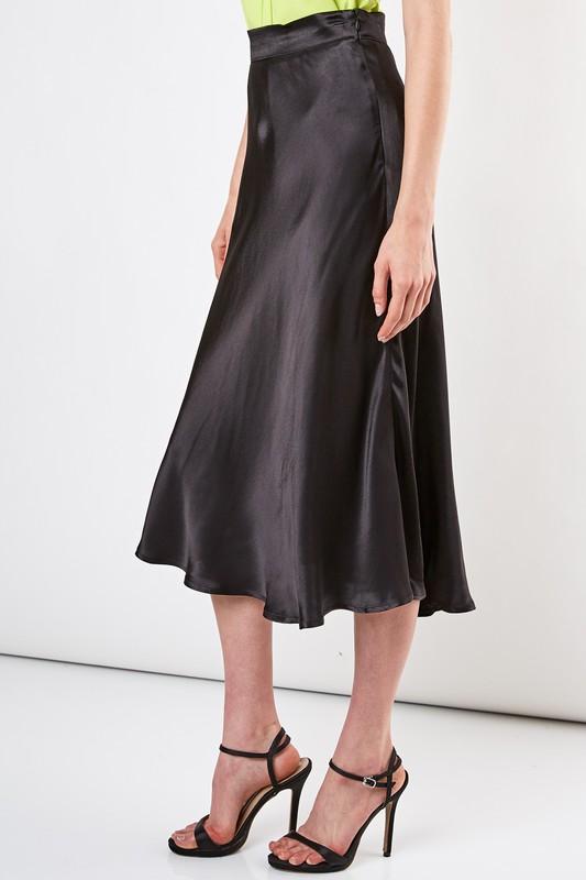Satin Midi Skirt Black