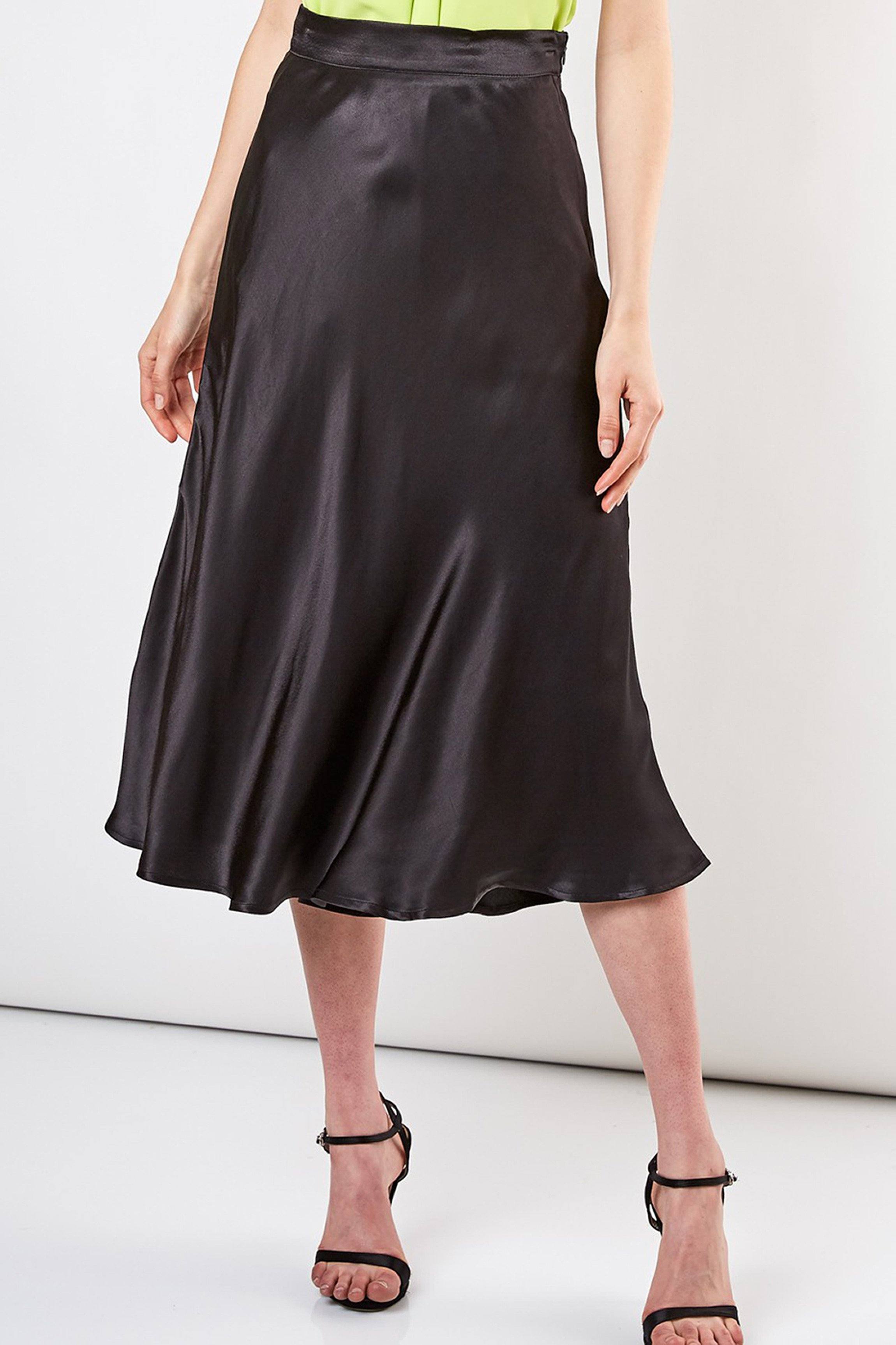 Satin Midi Skirt Black