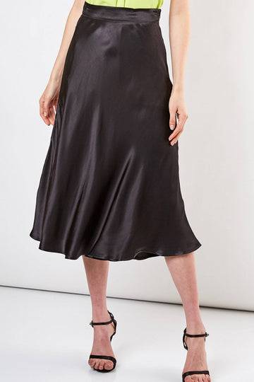 Satin Midi Skirt Black