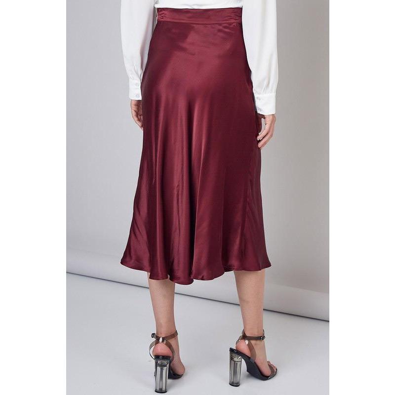 Satin Midi Skirt Burgundy Red
