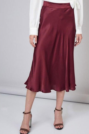 Satin Midi Skirt Burgundy Red