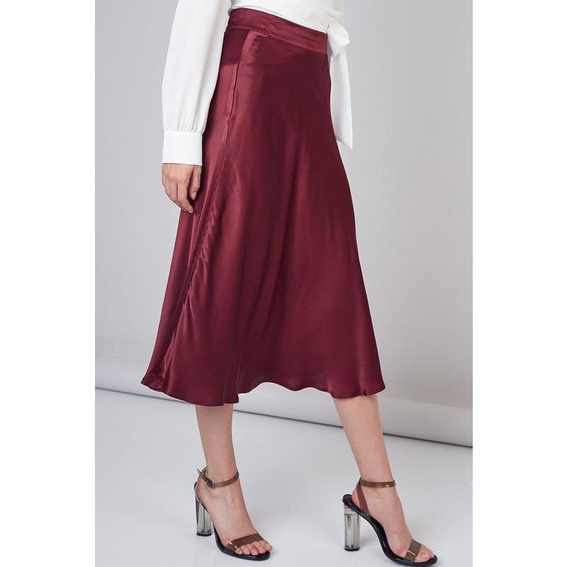 Satin Midi Skirt Burgundy Red
