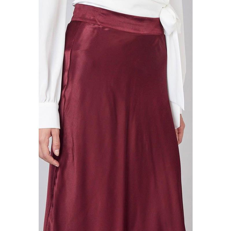 Satin Midi Skirt Burgundy Red