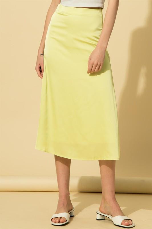 Satin Midi Skirt Neon Lime Green