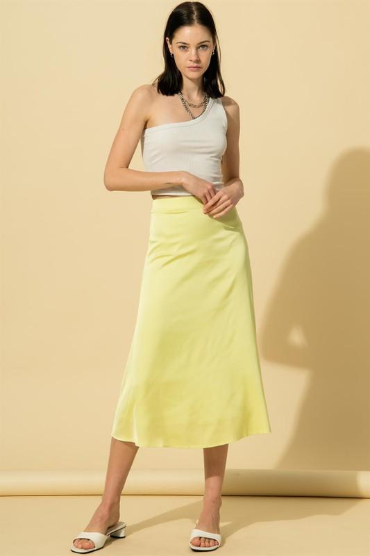 Satin Midi Skirt Neon Lime Green