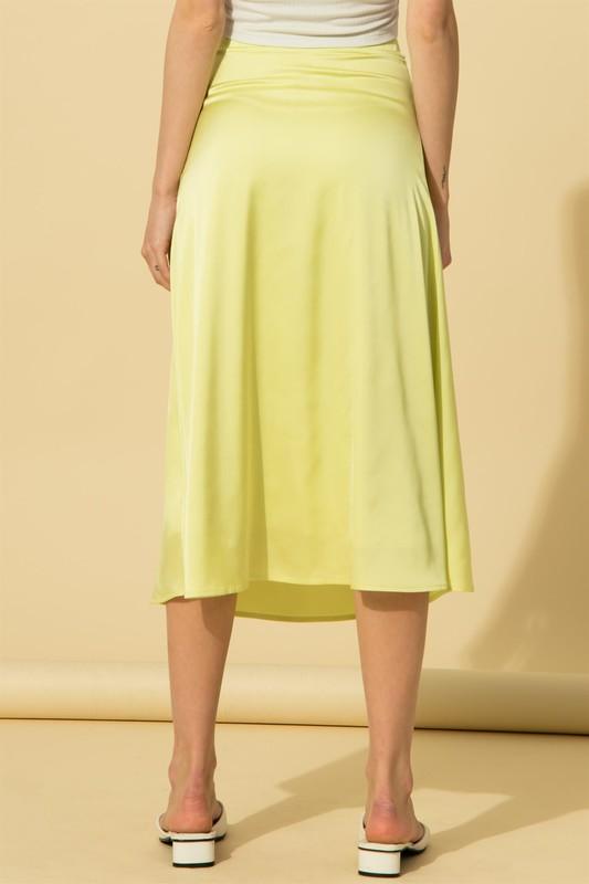 Satin Midi Skirt Neon Lime Green