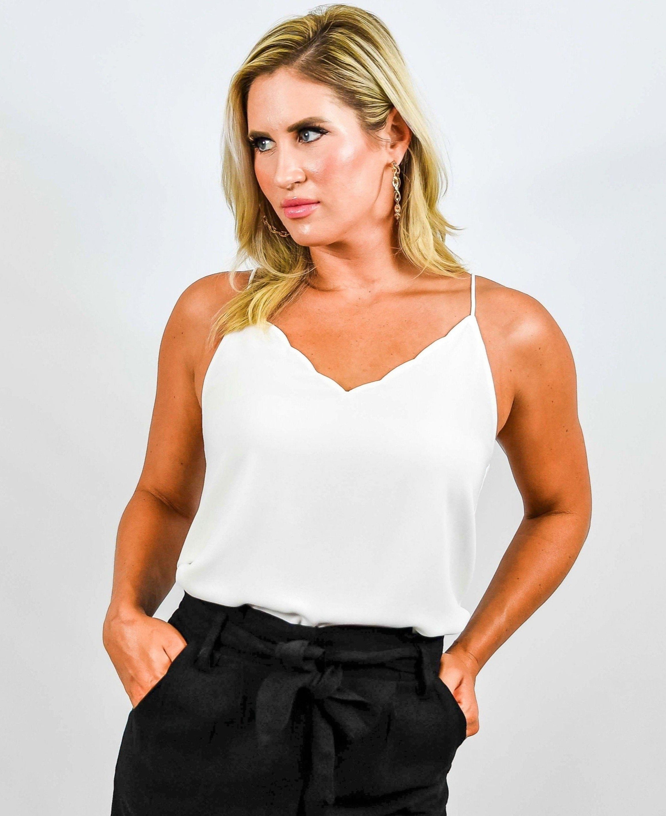 Scalloped White Cami Tank