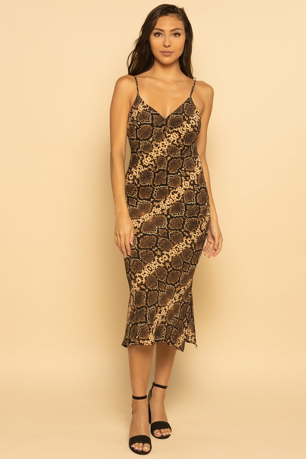 Snake Print Cami Midi Slip Dress