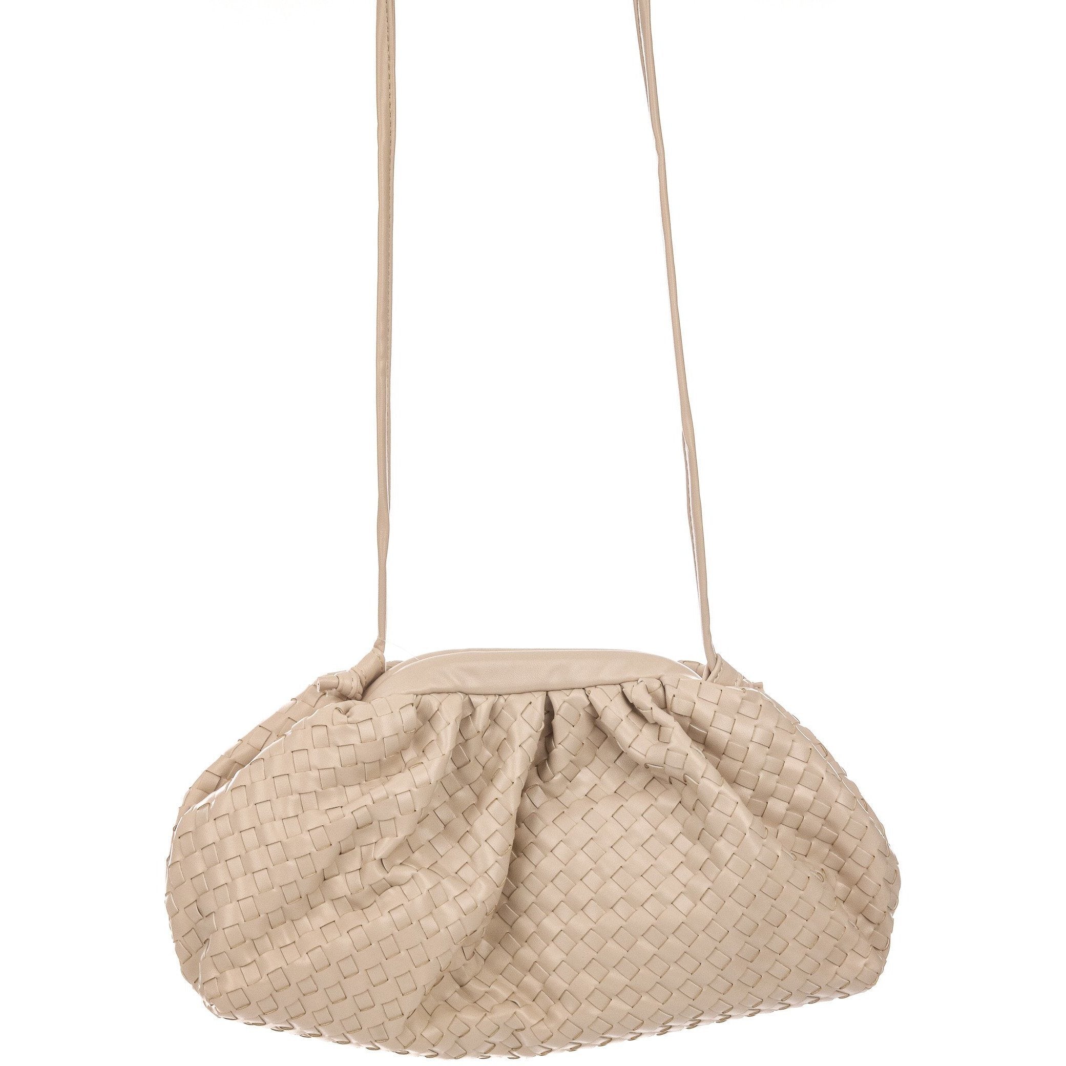 Sofia Ivory Woven Dumpling Pouch Crossbody Clutch