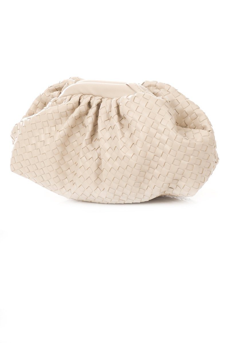 Sofia Ivory Woven Dumpling Pouch Crossbody Clutch