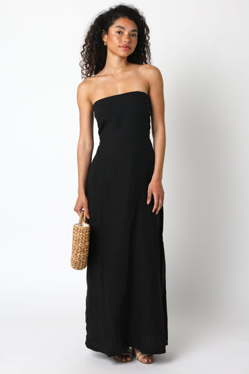Sofia Strapless Black Linen Maxi Dress