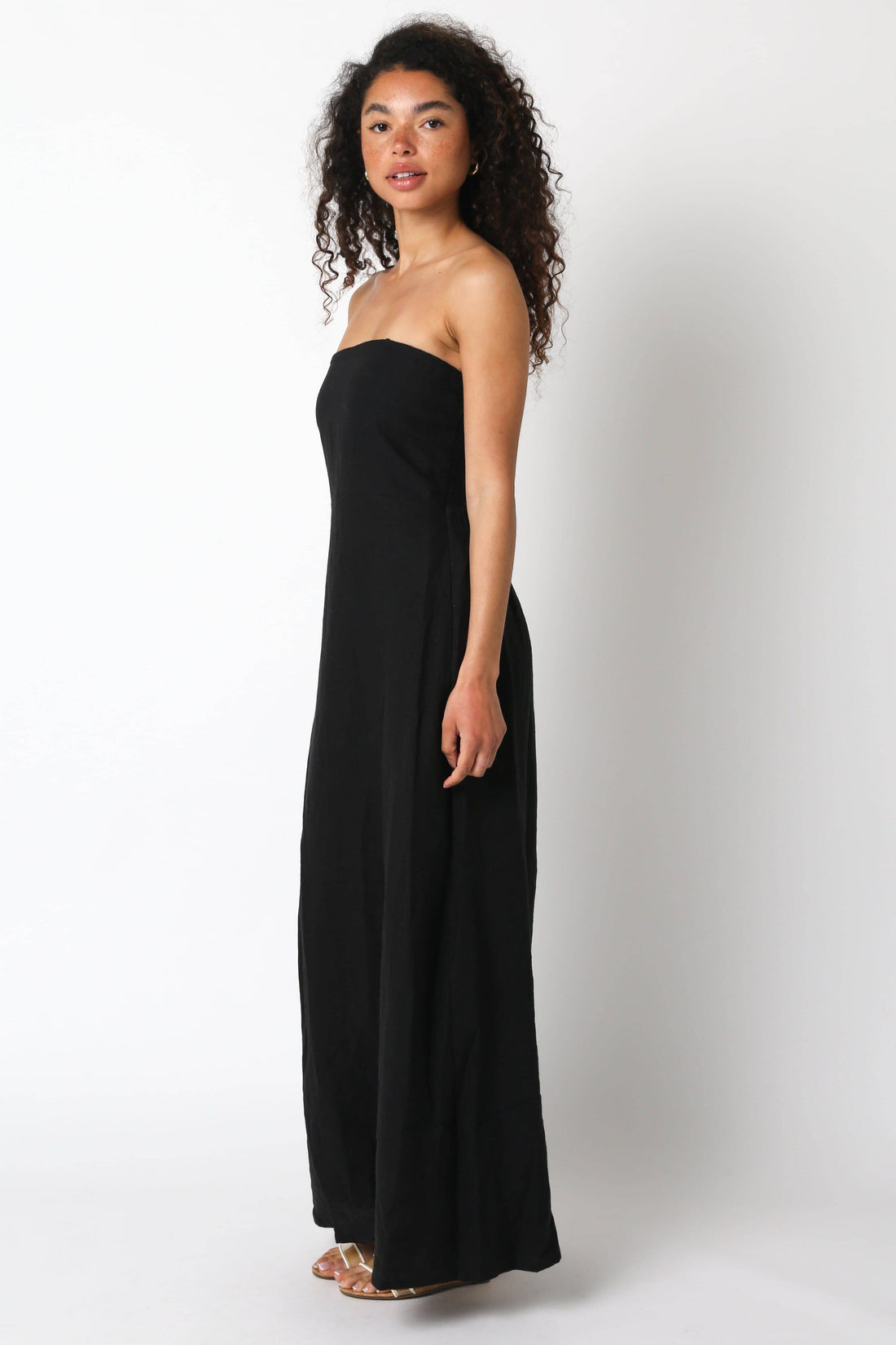 Sofia Strapless Black Linen Maxi Dress