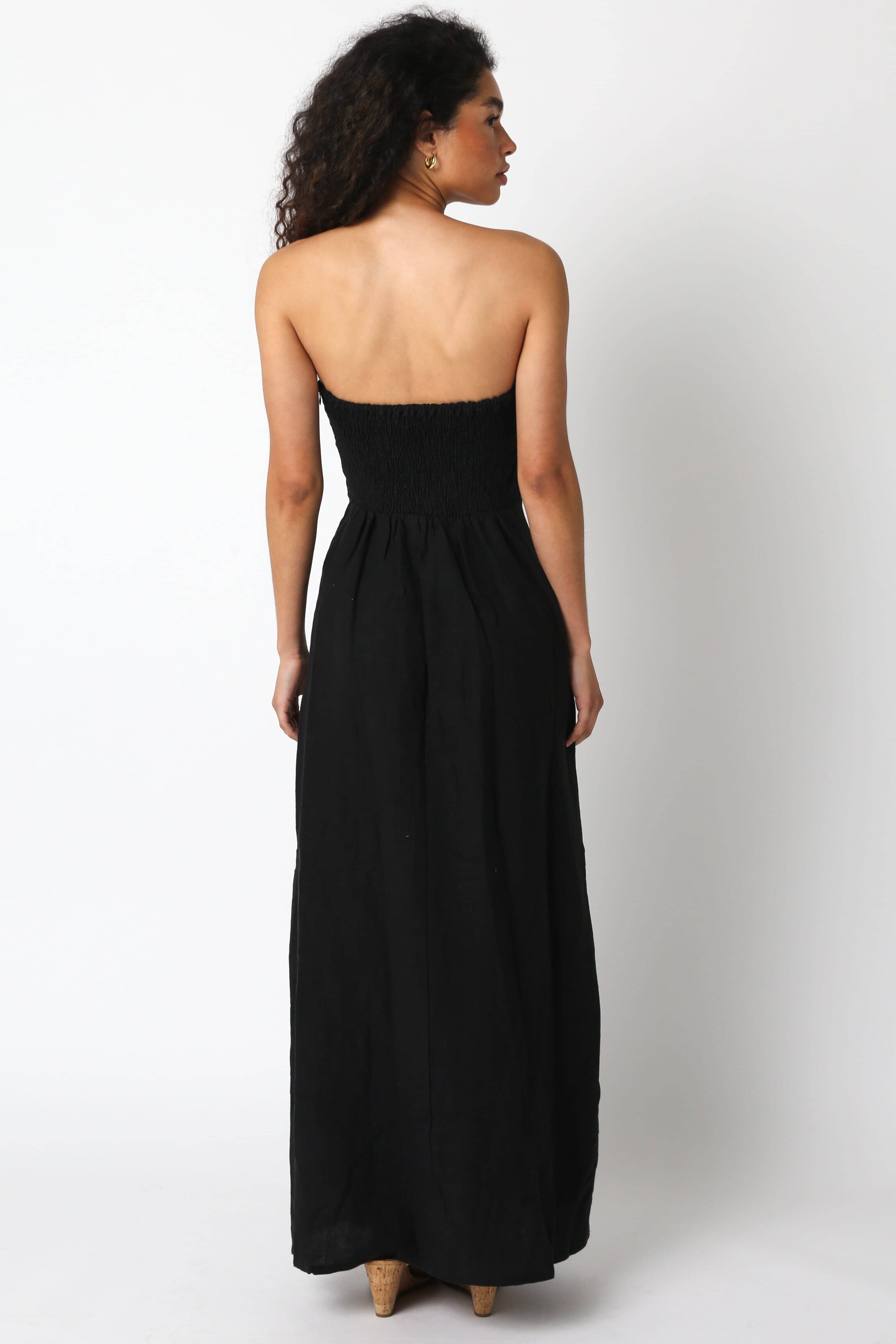 Sofia Strapless Black Linen Maxi Dress