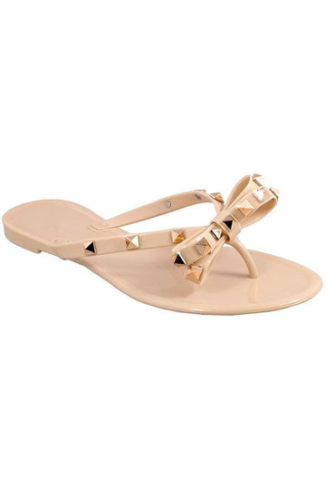 Studded Bow Jelly Thong Sandals