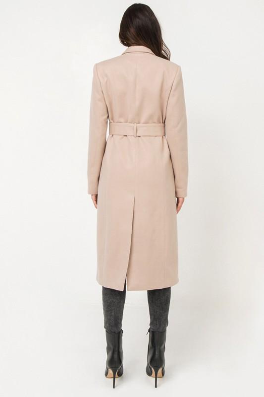 Cream Beige Belted Double Breasted Long Wrap Luxe Coat