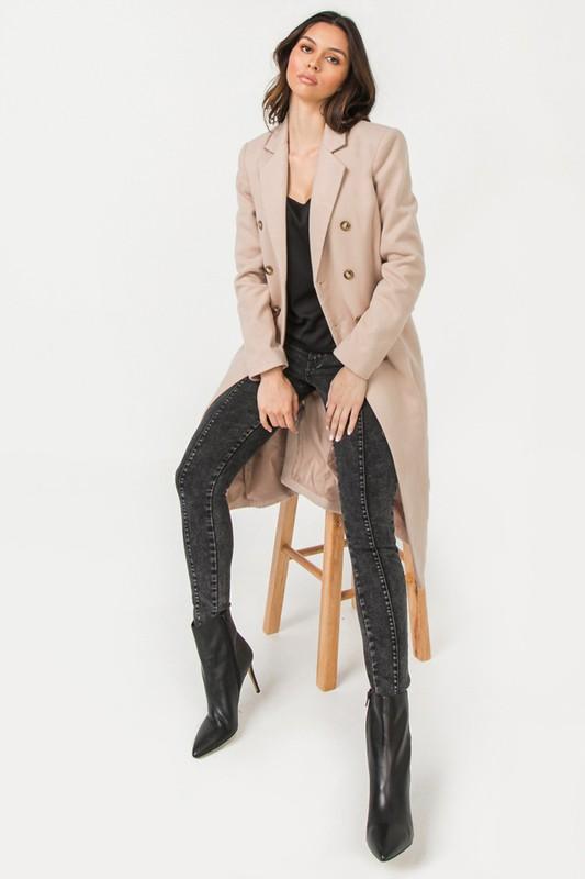 Cream Beige Belted Double Breasted Long Wrap Luxe Coat