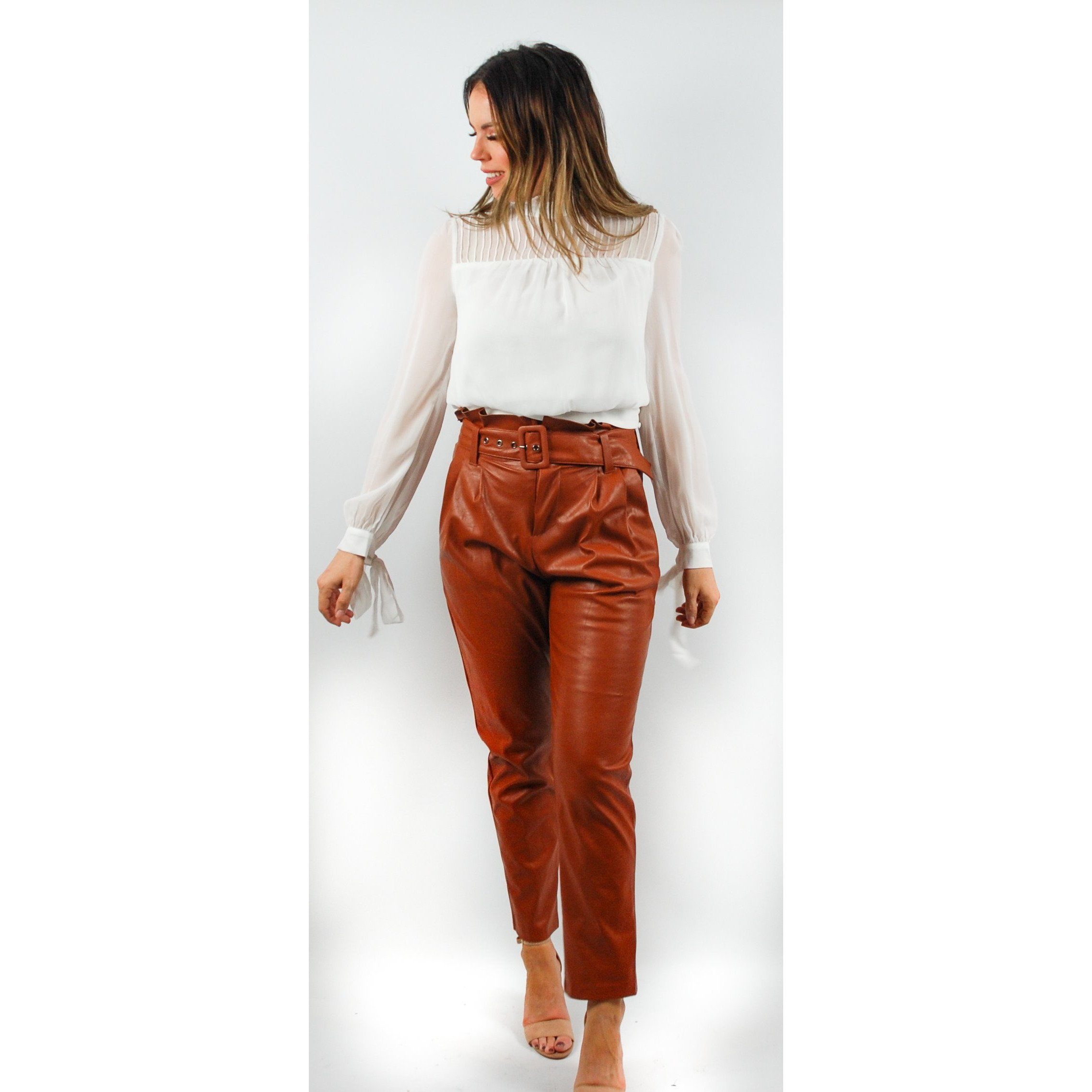 Tuck Detail Tie Cuff Romantic Keyhole White Blouse