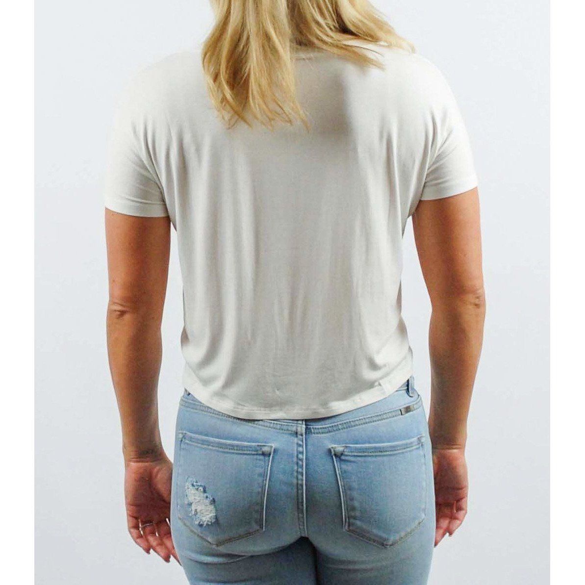 V-Neck Short Sleeve Cropped Tee with Knot Front