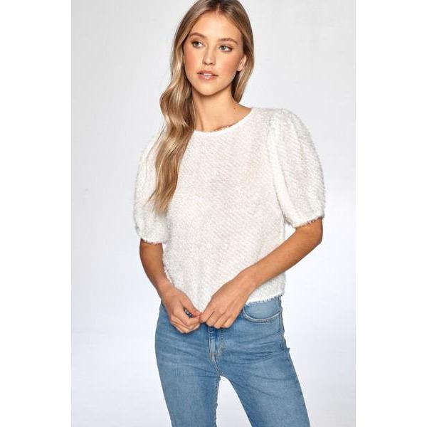 White Fringe Puff Sleeve Top