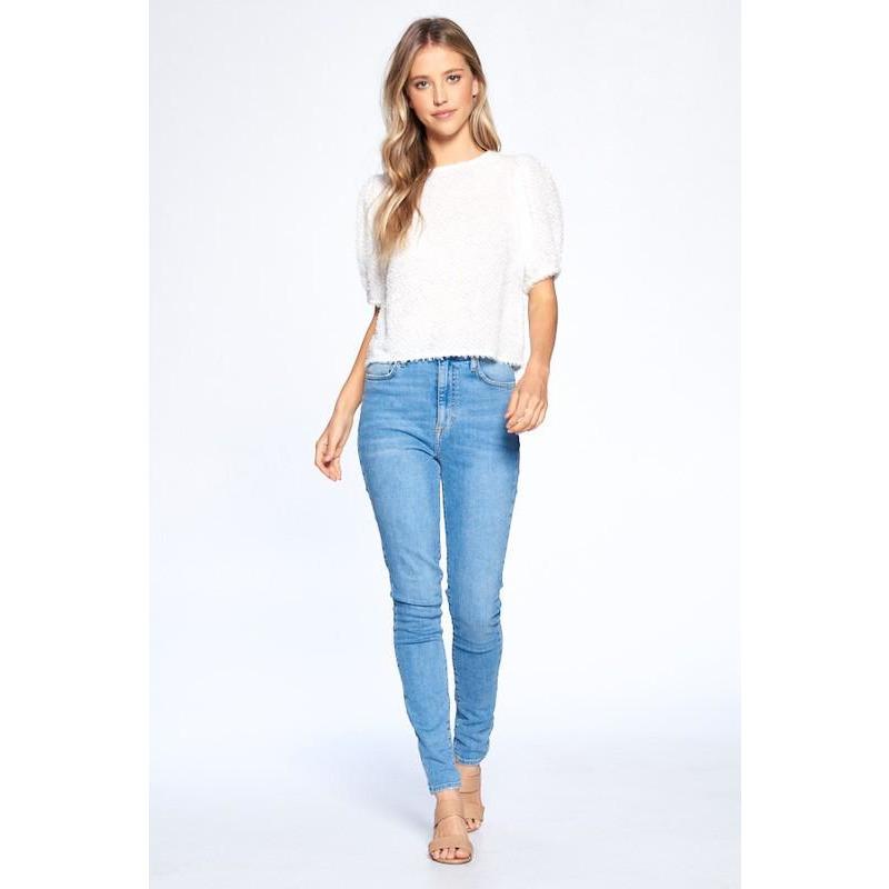 White Fringe Puff Sleeve Top