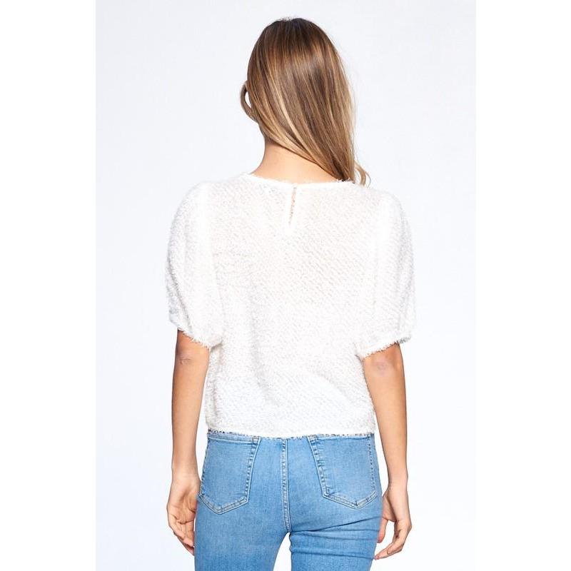 White Fringe Puff Sleeve Top