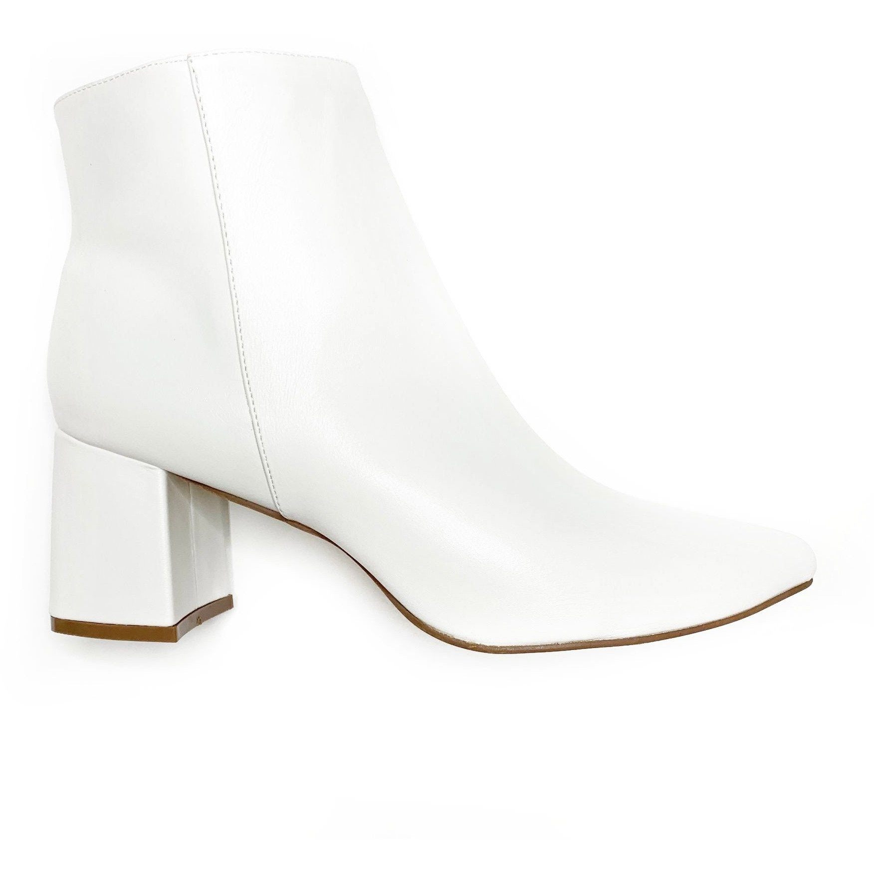 White Pointed Toe Block Heel Ankle Booties