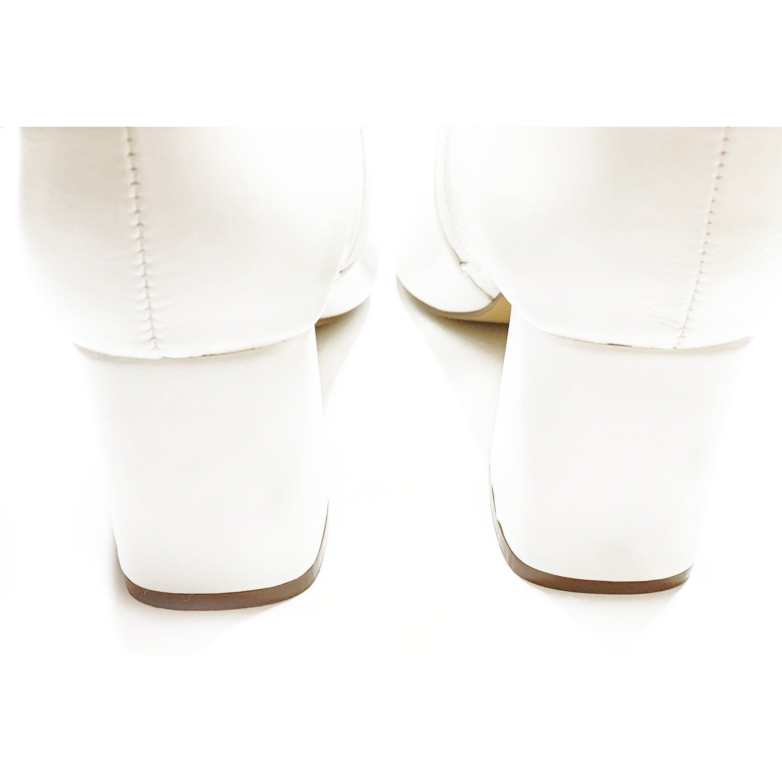 White Pointed Toe Block Heel Ankle Booties