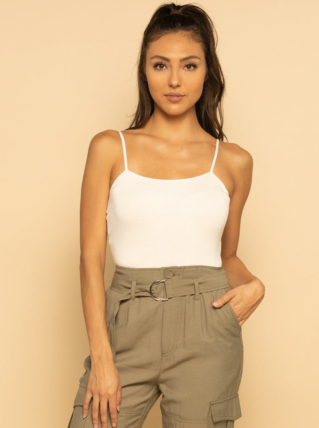 White Strappy Cami Square Neck Bodysuit